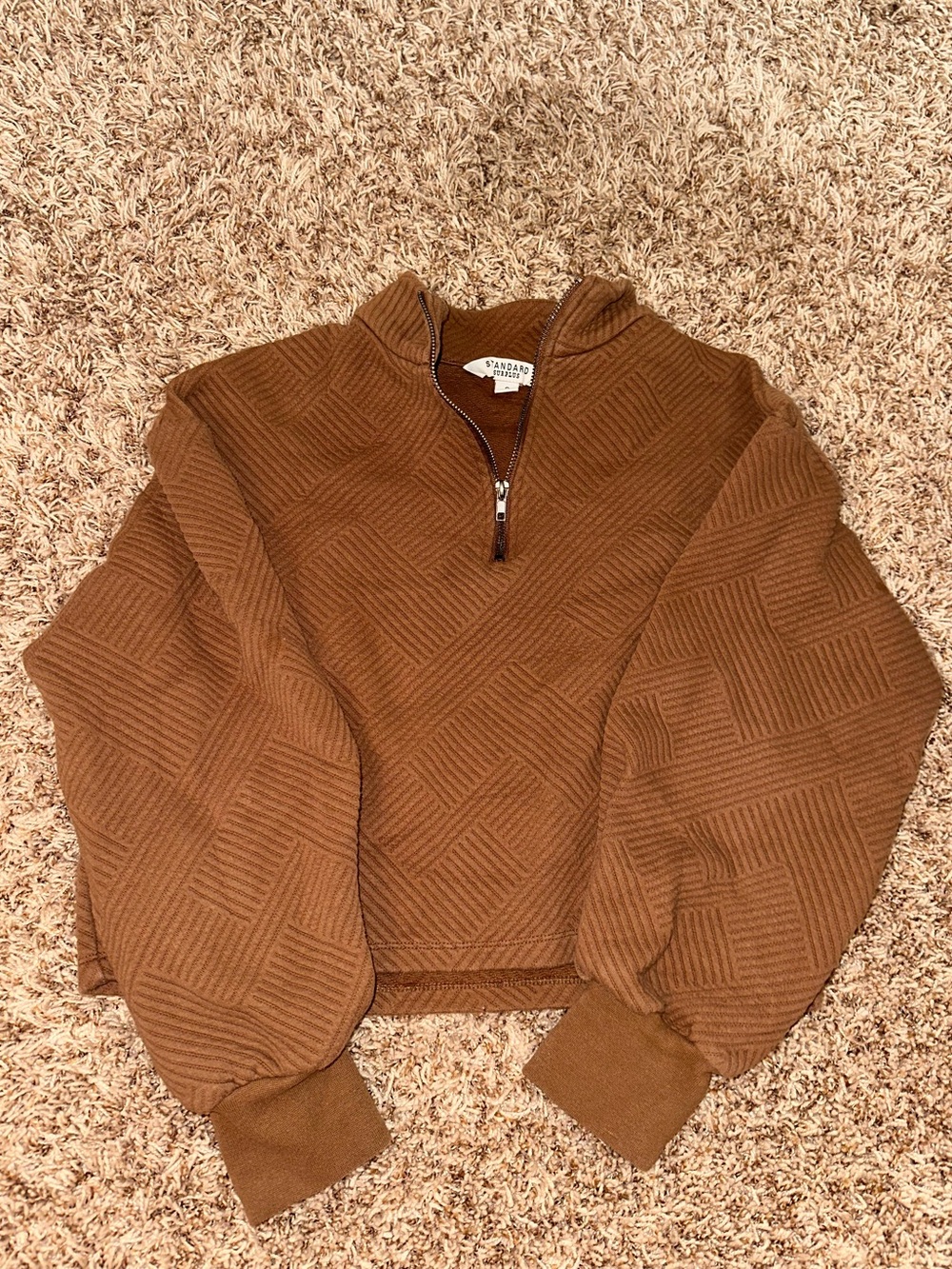Quarter-Zip Textured Hoodie - Brown